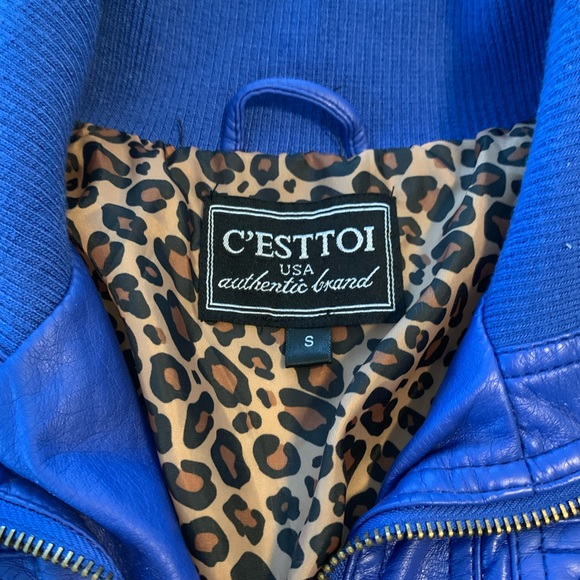 C’ESTTOI Cobalt Blue Faux Leather Jacket - Picture 2 of 8